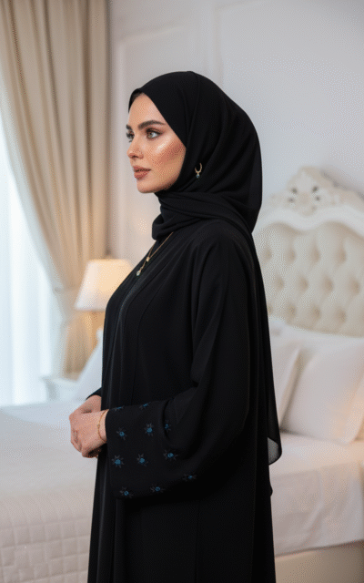 Elegant Black Abaya with Embroidered Sleeves