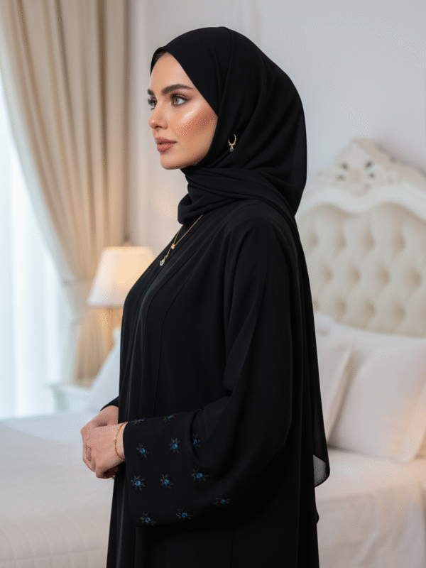 Elegant Black Abaya with Embroidered Sleeves