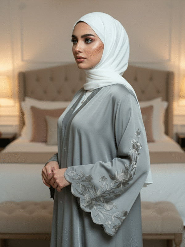 Grey Embroidered Sleeve Abaya