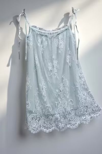 Sheer Mint Green Lace Babydoll Nightgown with Tie Straps - Image 5