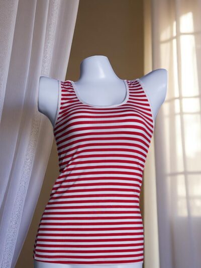 Red & White Striped Camisole with White Lace Back - Image 4