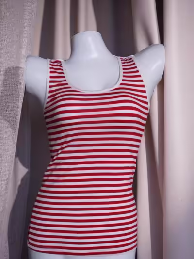 Red & White Striped Camisole with White Lace Back