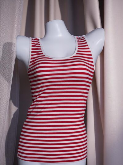 Red & White Striped Camisole with White Lace Back