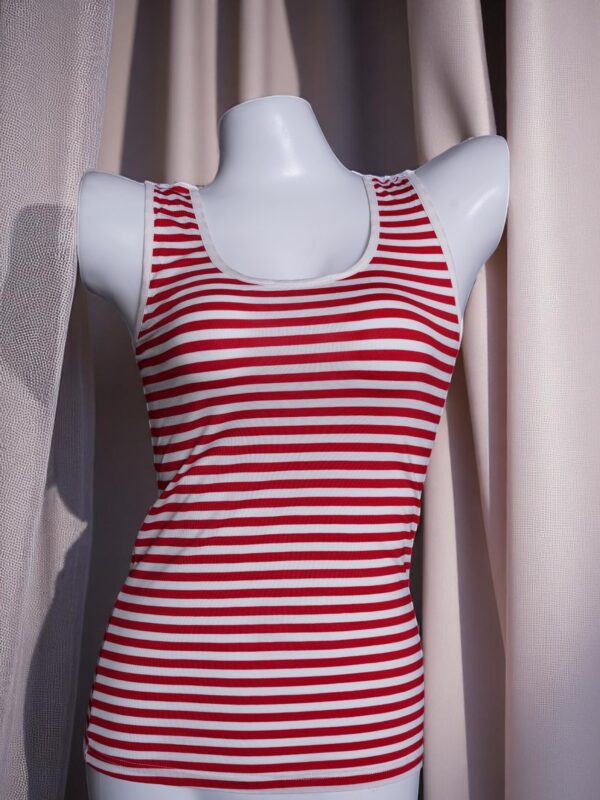 Red & White Striped Camisole with White Lace Back
