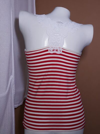 Red & White Striped Camisole with White Lace Back - Image 2