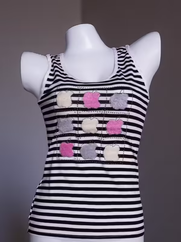 Black & White Striped Camisole with Fuzzy Patchwork