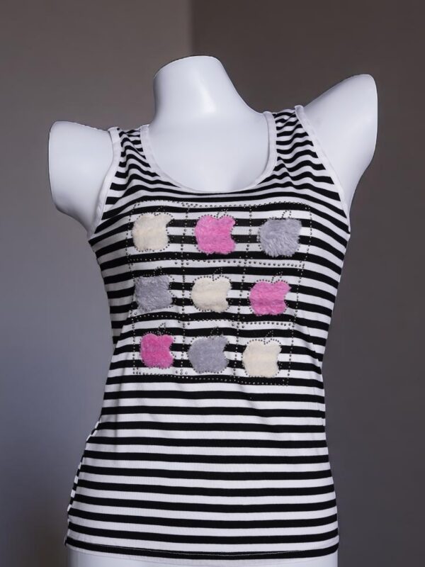 Black & White Striped Camisole with Fuzzy Patchwork