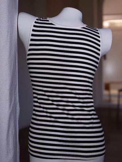 Black & White Striped Camisole with Fuzzy Patchwork - Image 4