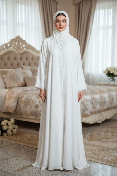 White Embroidered Grace Abaya - Image 2