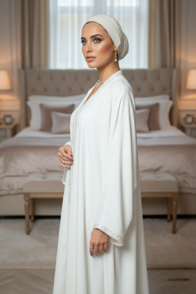 White Embroidered Grace Abaya - Image 4