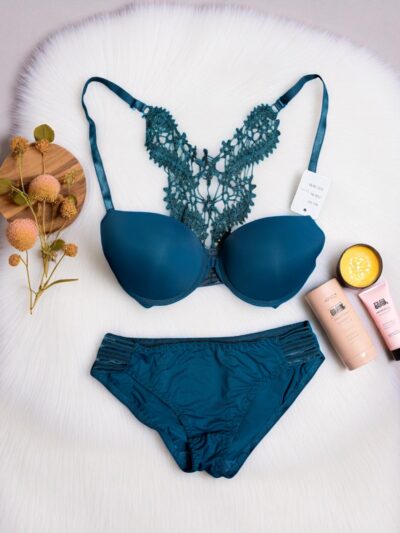 Sea Green Ornate Lace Back Bra Set - Image 4