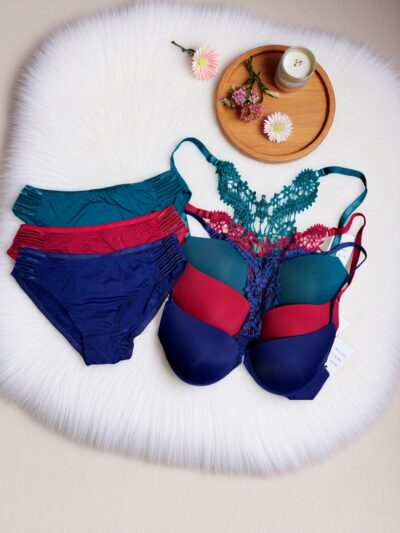 Sea Green Ornate Lace Back Bra Set - Image 2