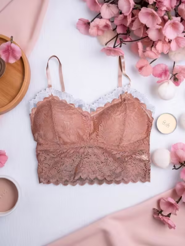 Blush Pink & White Dual-Tone Lace Bralette - Free Size