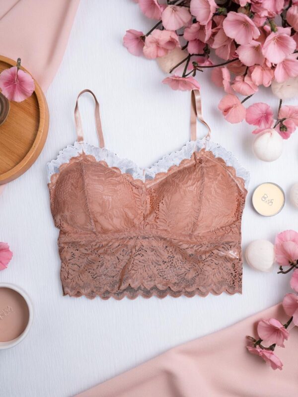 Blush Pink & White Dual-Tone Lace Bralette - Free Size