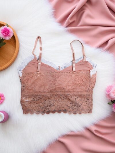 Blush Pink & White Dual-Tone Lace Bralette - Free Size - Image 3