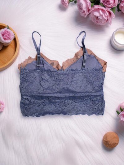 Smokey Blue & Bisque Dual-Tone Lace Bralette - Free Size - Image 3