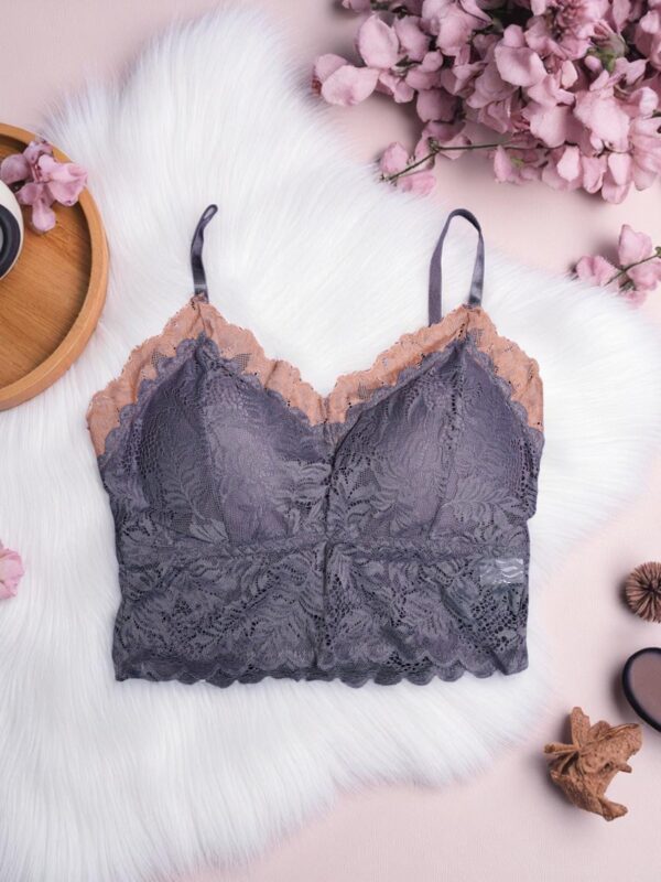 Purplish-Grey & Beige Dual-Tone Lace Bralette - Free Size