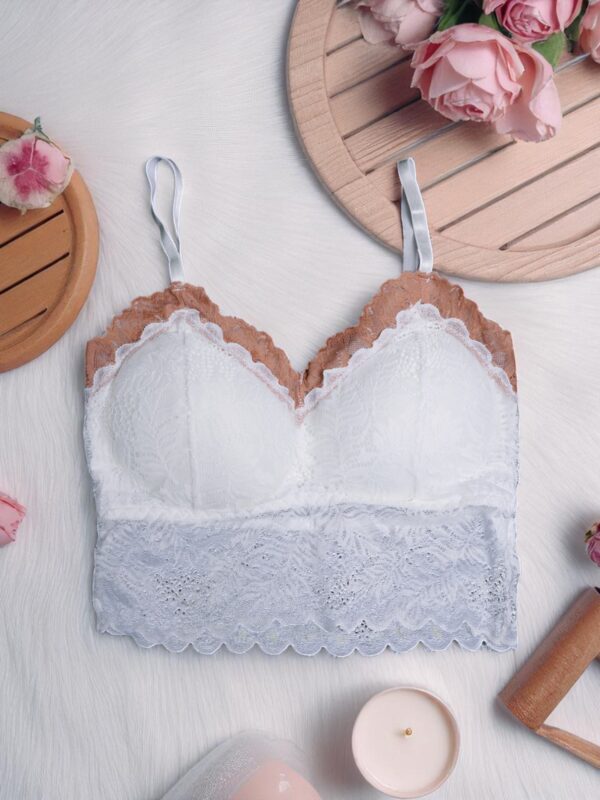 White & Beige Dual-Tone Lace Bralette - Free Size