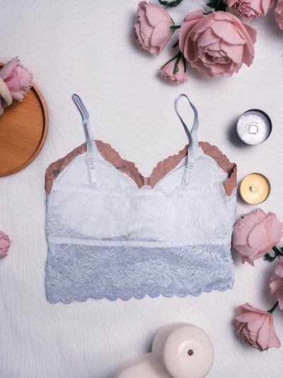 White & Beige Dual-Tone Lace Bralette - Free Size - Image 3