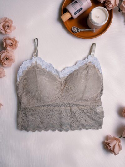 Beige & White Dual-Tone Lace Bralette - Free Size
