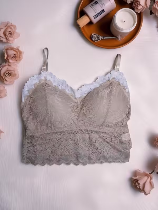 Beige & White Dual-Tone Lace Bralette - Free Size