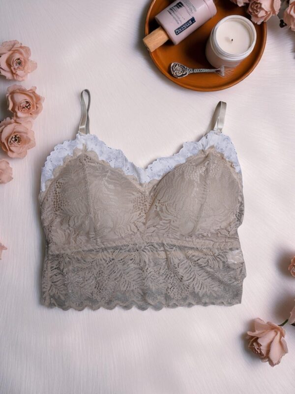 Beige & White Dual-Tone Lace Bralette - Free Size