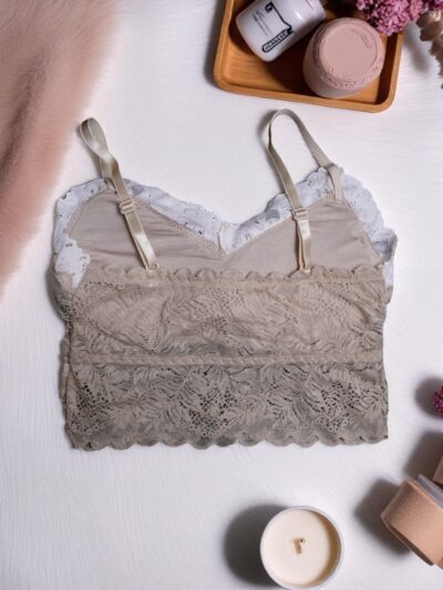 Beige & White Dual-Tone Lace Bralette - Free Size - Image 3