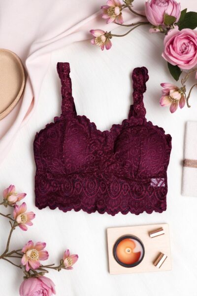 Burgundy Lace Comfort Bralette - Free Size - Image 3