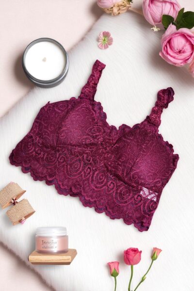 Burgundy Lace Comfort Bralette - Free Size - Image 4