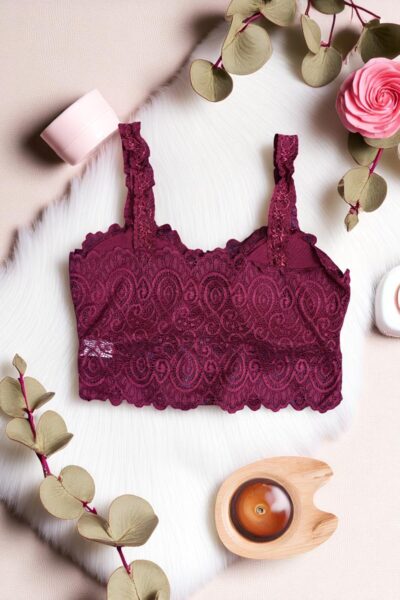 Burgundy Lace Comfort Bralette - Free Size - Image 5