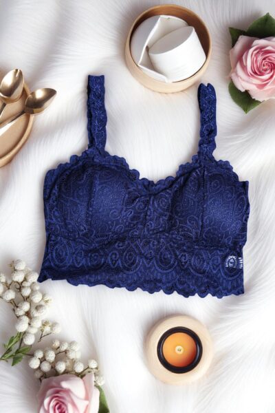 Navy Blue Lace Comfort Bralette - Free Size - Image 2