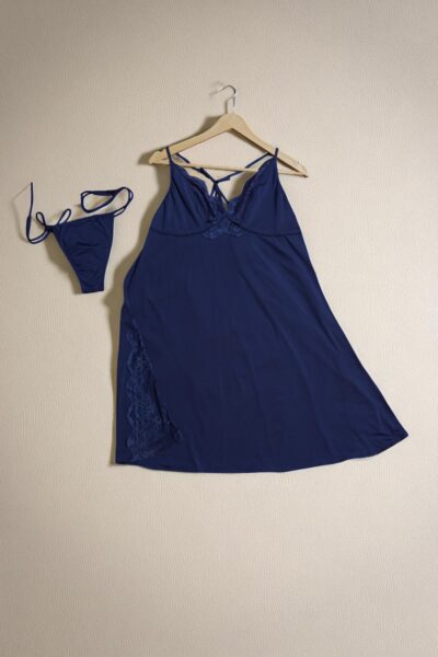 Alluring Blue Lace-Trimmed Babydoll & Thong Lingerie Set - Image 3