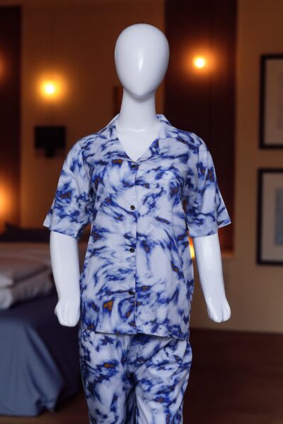 Artistic Blue & White Tie-Dye Pajama Set - Image 2