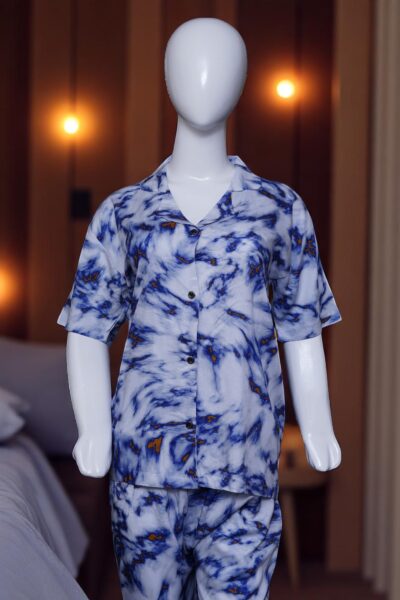 Artistic Blue & White Tie-Dye Pajama Set - Image 4