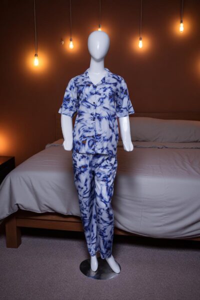 Artistic Blue & White Tie-Dye Pajama Set