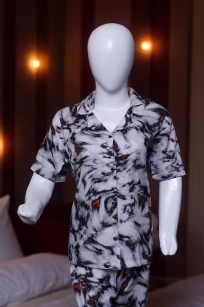 Abstract Marble Print Button-Up Pajama Set - Image 2