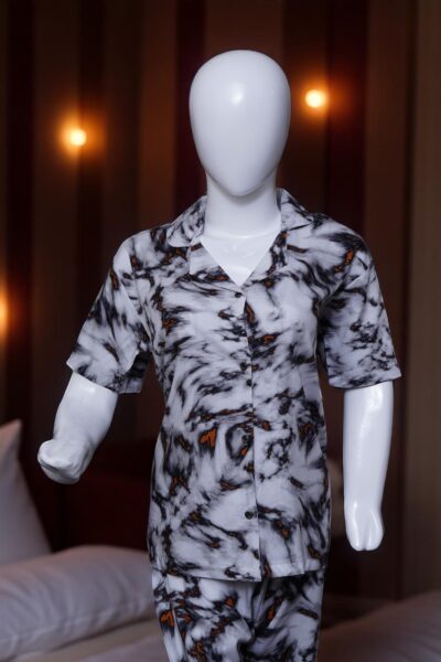 Abstract Marble Print Button-Up Pajama Set - Image 2