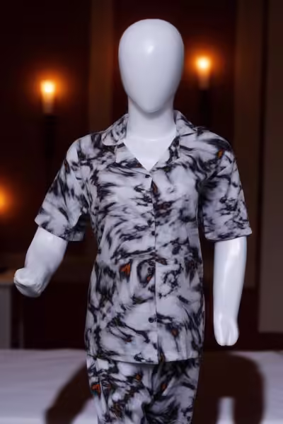 Abstract Marble Print Button-Up Pajama Set - Image 4