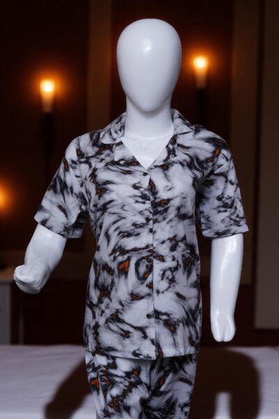 Abstract Marble Print Button-Up Pajama Set - Image 4
