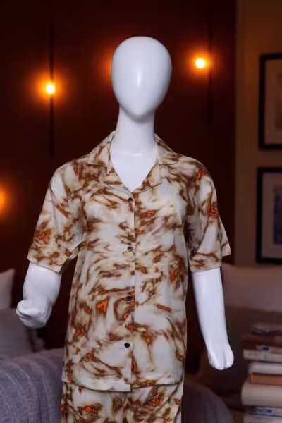 Warm Toned Abstract Print Button-Up Pajama Set - Image 4