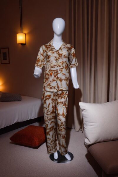 Warm Toned Abstract Print Button-Up Pajama Set
