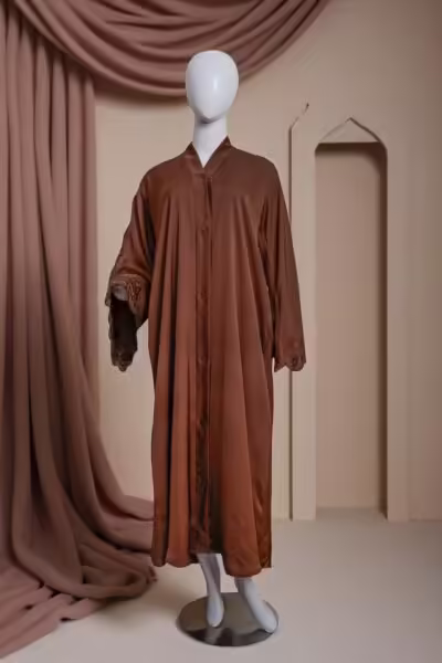 Elegant Brown Flowy Abaya with Embroidered Sleeve