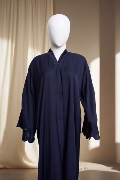 Elegant Blue Abaya with Embroidered Sleeves - Image 2