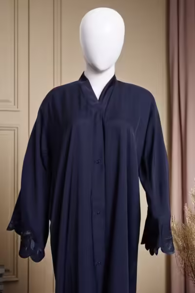 Elegant Blue Abaya with Embroidered Sleeves - Image 5