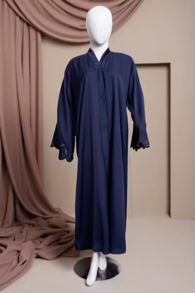 Elegant Blue Abaya with Embroidered Sleeves