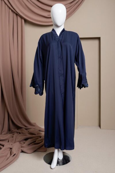 Elegant Blue Abaya with Embroidered Sleeves