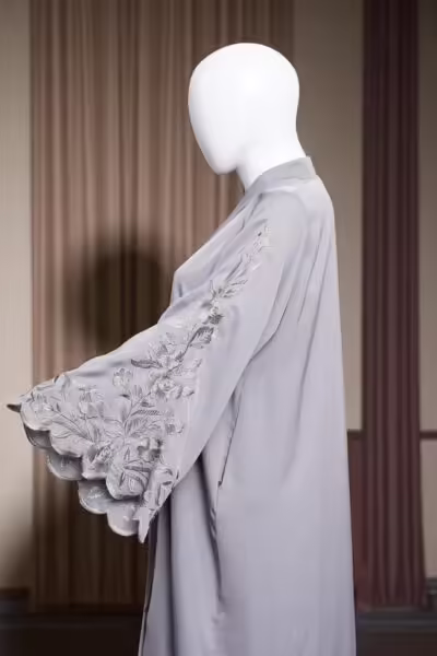 Grey Embroidered Sleeve Abaya - Image 2