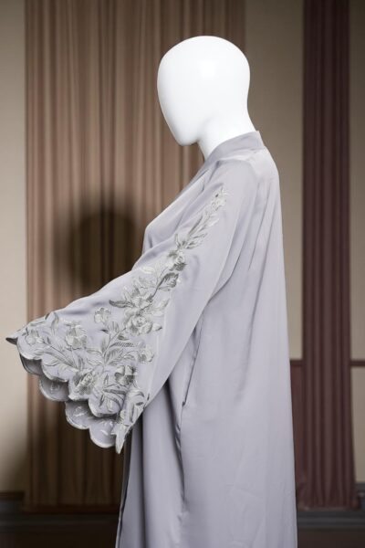 Grey Embroidered Sleeve Abaya - Image 2