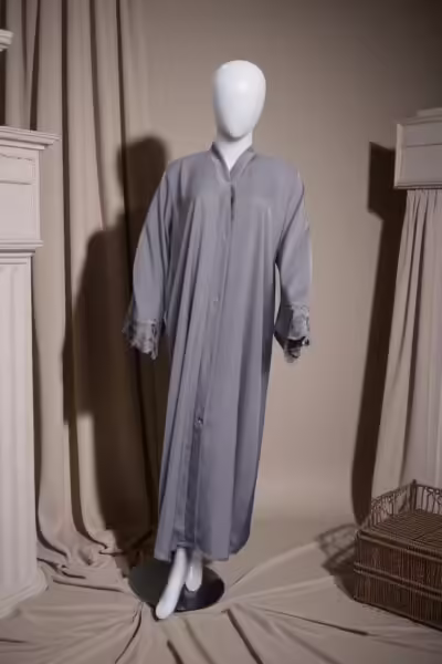 Grey Embroidered Sleeve Abaya