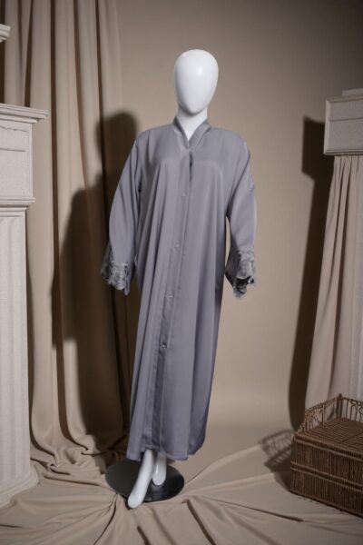 Grey Embroidered Sleeve Abaya